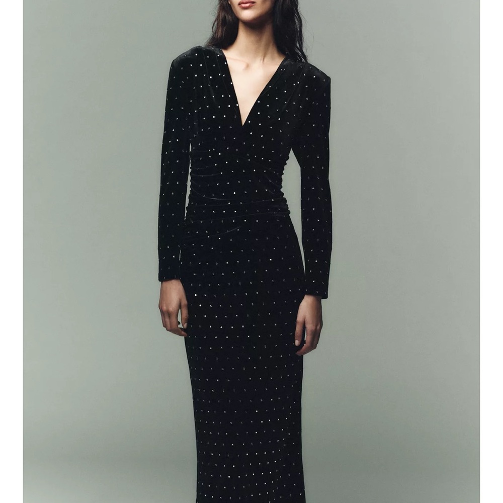 Zara Black Long Sleeve Dress with Silver Accents